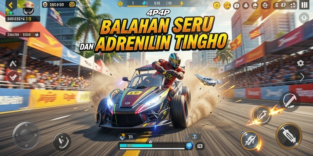 Tampilan gameplay balapan memukau di 4P4P, menampilkan aksi yang seru.