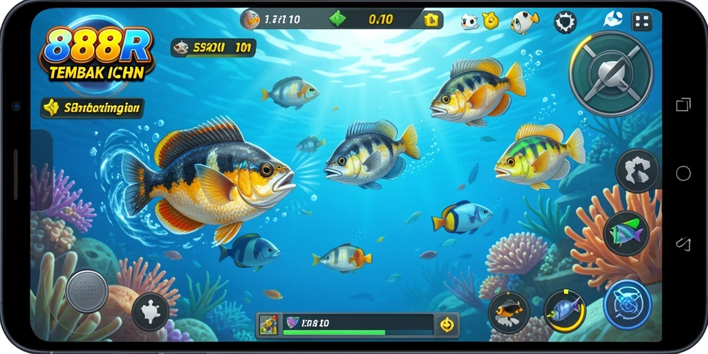 Gameplay seru dalam menangkap ikan dengan berbagai senjata.