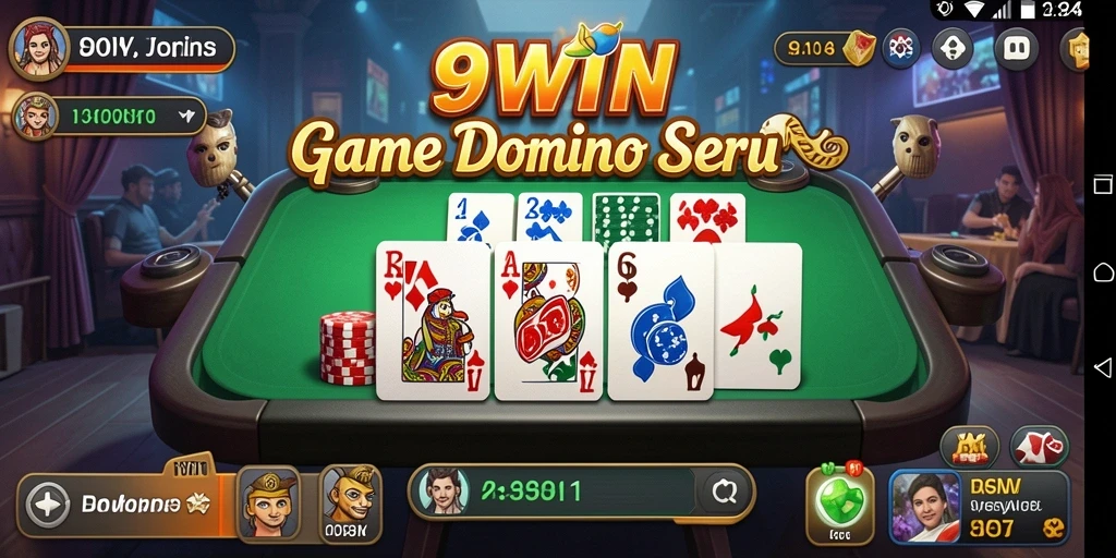 Screenshot menunjukkan gameplay seru dari 9WIN dengan tampilan kartu domino.