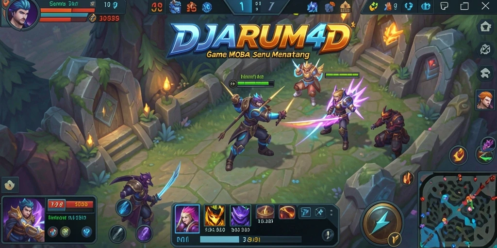 Tangkapan layar gameplay DJARUM4D yang menampilkan aksi seru dalam pertandingan MOBA.