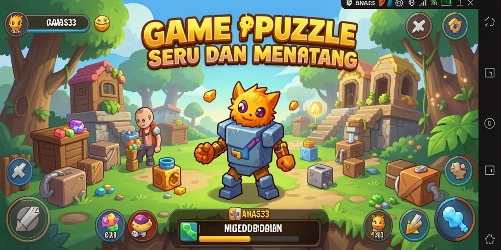Screenshot gameplay GANAS33 menunjukkan berbagai level puzzle yang menarik.