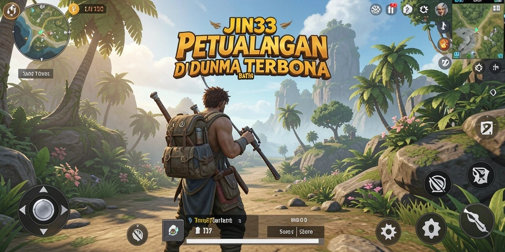 Screenshot utama JIN33 menampilkan karakter menjelajahi dunia terbuka yang luas.