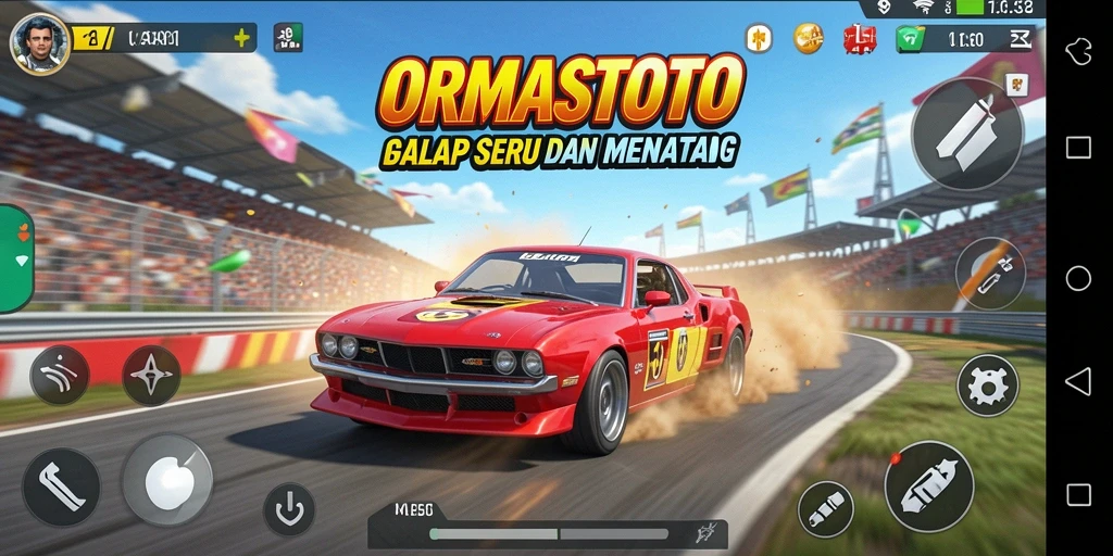 Tampilan seru gameplay balap dalam ORMASTOTO.