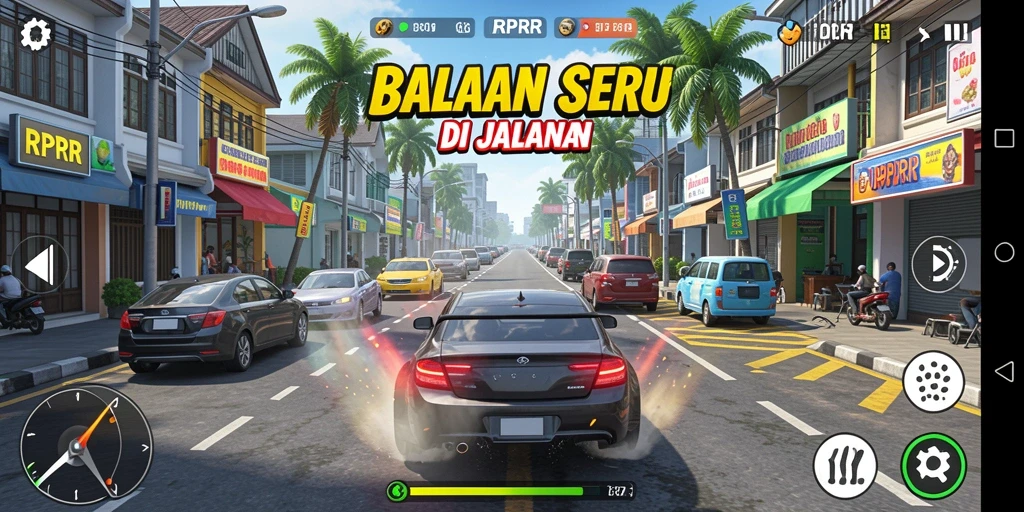 Gameplay balapan RPRR dengan mobil dan trek yang menantang.
